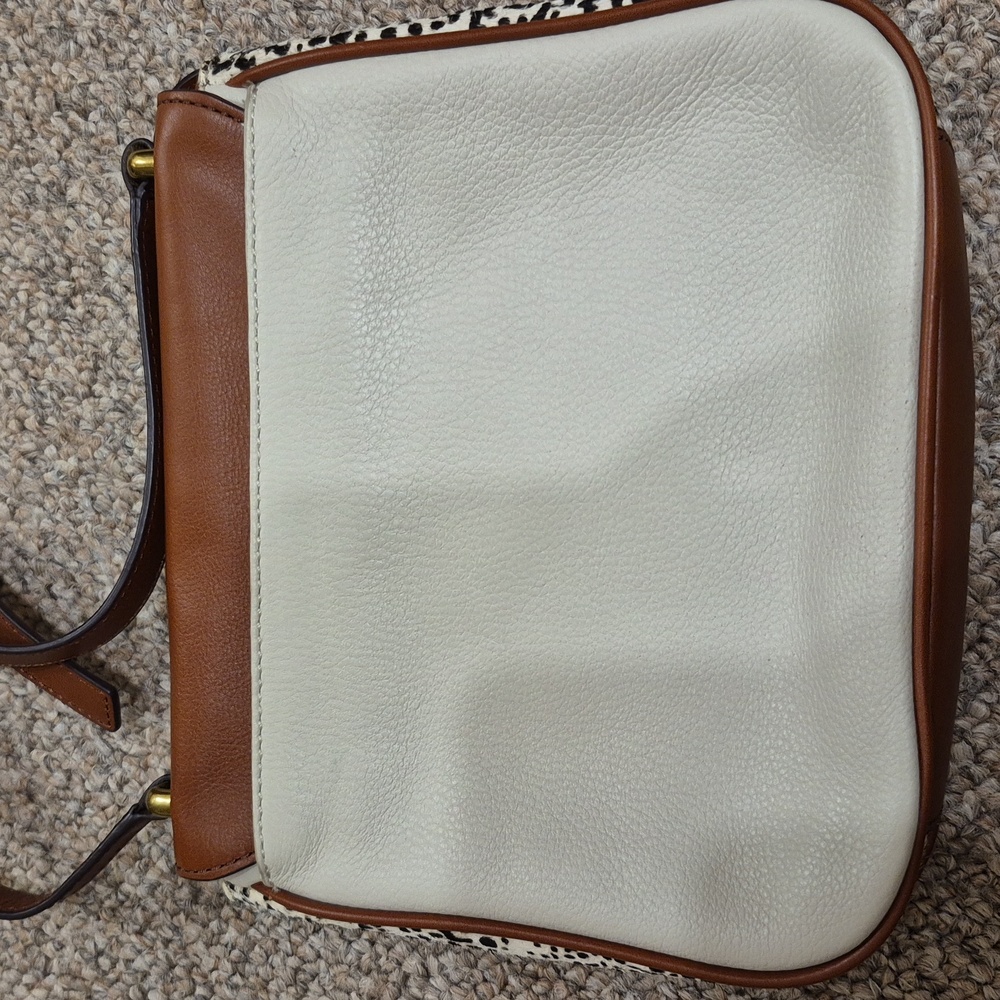 Fossil Memoir Novella Turn Lock Flap Brown & Cream Leather Crossbody Bag/Purse - Picture 9 of 15